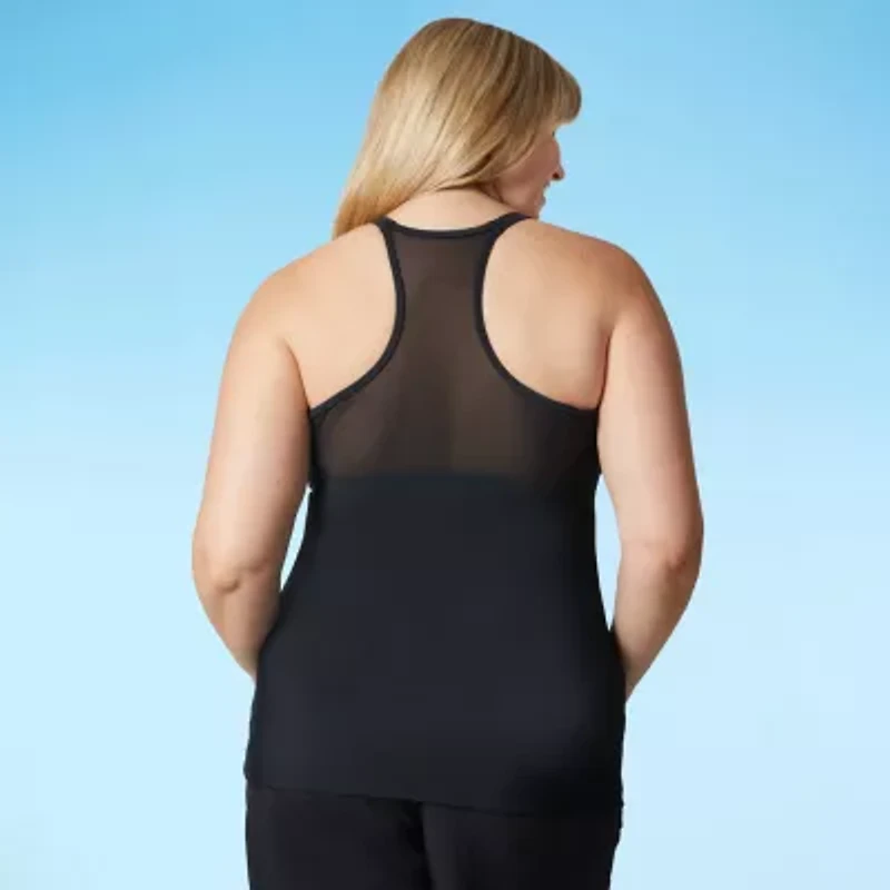 Free Country Womens Stretch Fabric Floral Plus Tankini Swimsuit Top