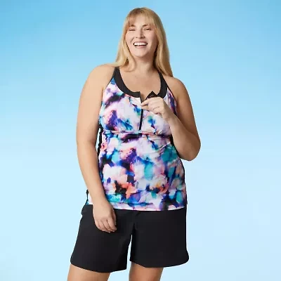 Free Country Womens Stretch Fabric Floral Plus Tankini Swimsuit Top