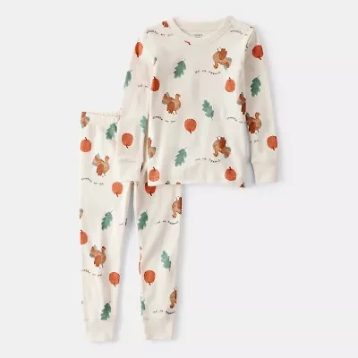 Carter's Thanksgiving Toddler Unisex Rib Round Neck Long Sleeve 2-pc. Pajama Sets