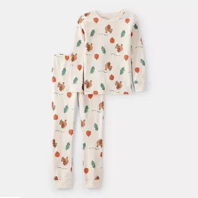 Carter's Thanksgiving Little & Big Kid Unisex Rib Round Neck Long Sleeve 2-pc. Pajama Sets