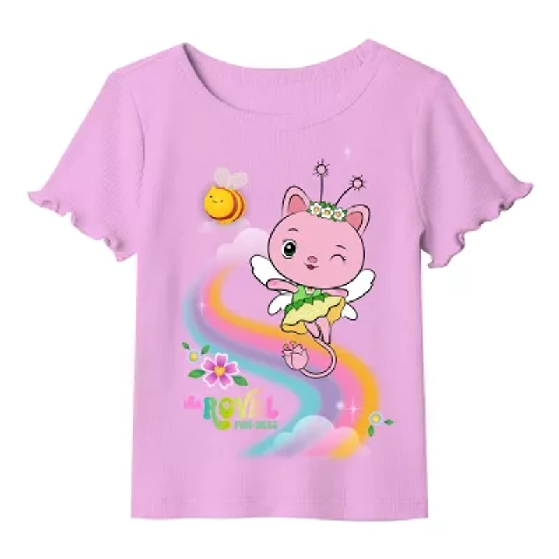Little & Big Kid Girls Crew Neck Short Sleeve Regular Fit Gabby's Dollhouse Graphic T-Shirt