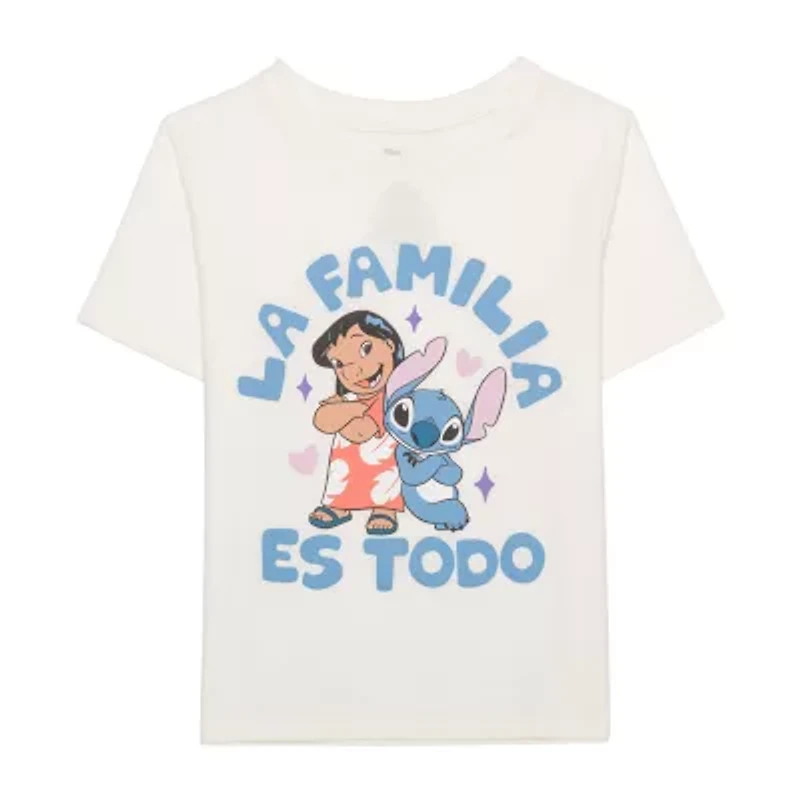 Little & Big Kid Girls Crew Neck Short Sleeve Regular Fit Lilo Stitch Graphic T-Shirt