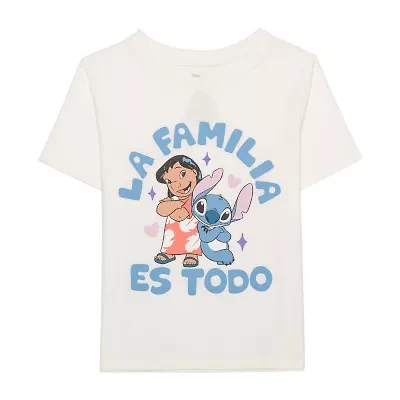 Little & Big Kid Girls Crew Neck Short Sleeve Regular Fit Lilo Stitch Graphic T-Shirt