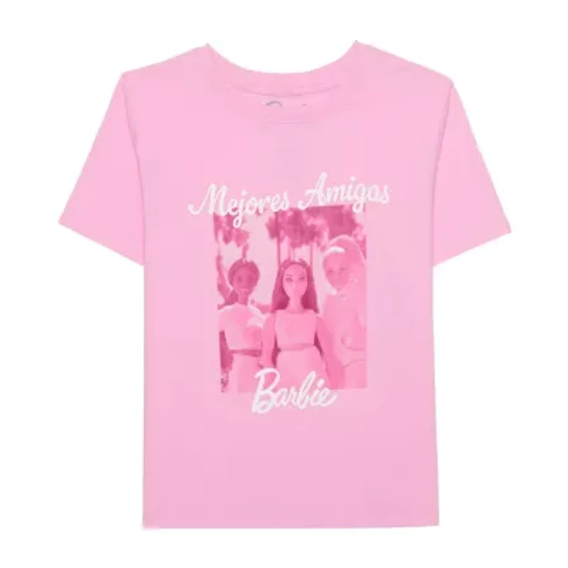 Little & Big Kid Girls Crew Neck Short Sleeve Regular Fit Barbie Graphic T-Shirt