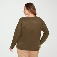 Hearts Of Palm Plus Womens V Neck Long Sleeve Argyle Pullover Sweater