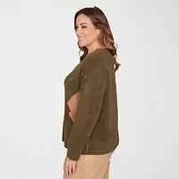 Hearts Of Palm Plus Womens V Neck Long Sleeve Argyle Pullover Sweater