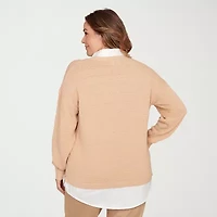 Hearts Of Palm Womens Long Sleeve Striped Layered Sweater Plus