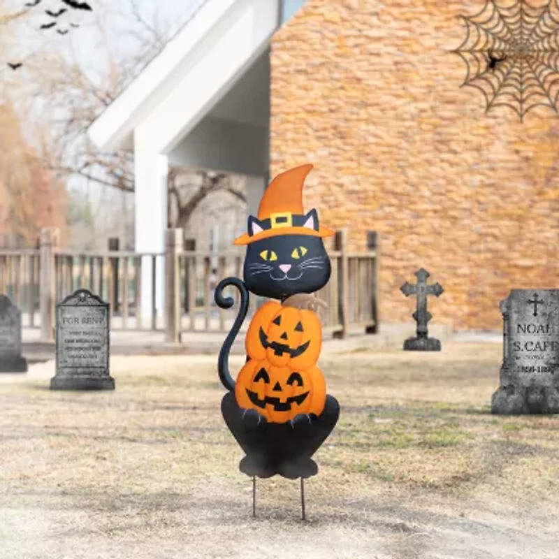 Glitzhome 36"H Halloween Metal Black Cat Halloween Yard Art