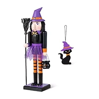 Glitzhome 19"H Halloween Wood Witch Wood Nutcracker