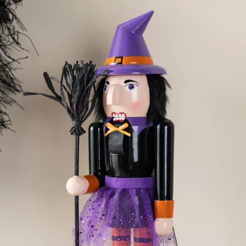 Glitzhome 19"H Halloween Wood Witch Wood Nutcracker