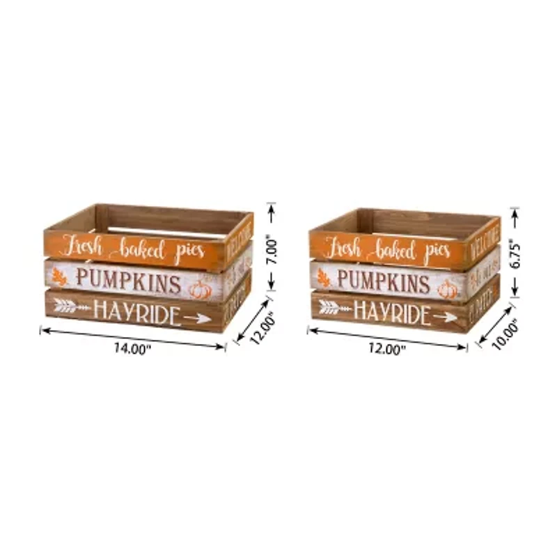 Glitzhome Set Of 2 Wooden Pumpkin Crate Decorative Box