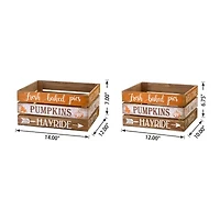 Glitzhome Set Of 2 Wooden Pumpkin Crate Decorative Box