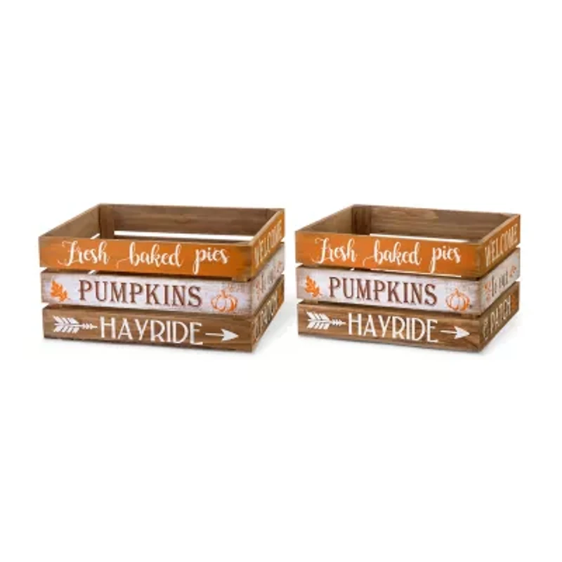 Glitzhome Set Of 2 Wooden Pumpkin Crate Decorative Box