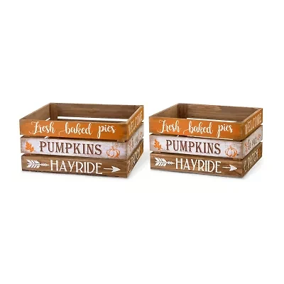 Glitzhome Set Of 2 Wooden Pumpkin Crate Decorative Box
