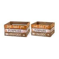 Glitzhome Set Of 2 Wooden Pumpkin Crate Decorative Box