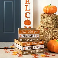 Glitzhome Set Of 2 Wooden Pumpkin Crate Decorative Box
