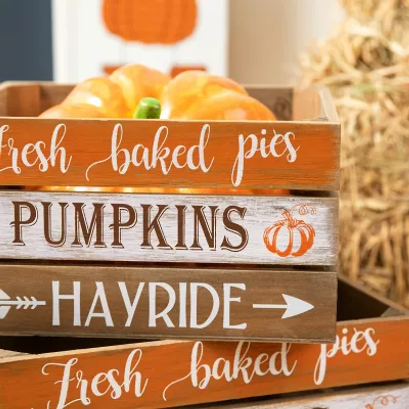 Glitzhome Set Of 2 Wooden Pumpkin Crate Decorative Box