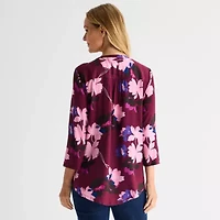 Liz Claiborne Tall Womens Split Crew Neck 3/4 Sleeve Tunic Top