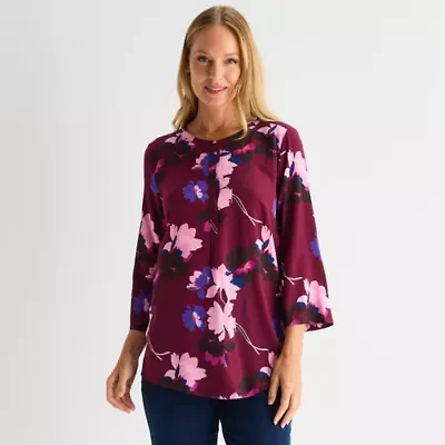 Liz Claiborne Tall Womens Split Crew Neck 3/4 Sleeve Tunic Top