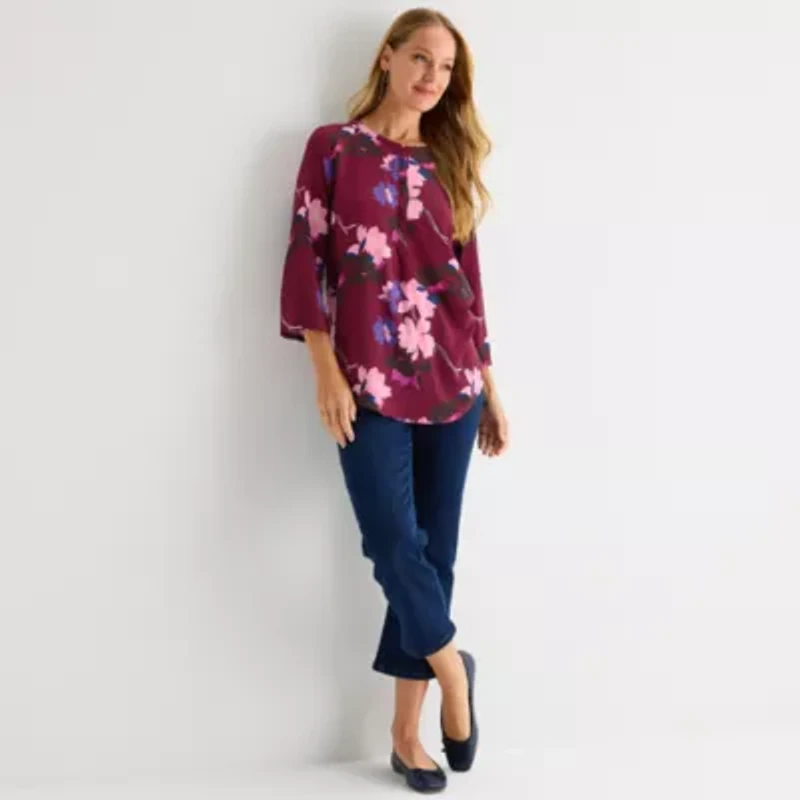 Liz Claiborne Tall Womens Split Crew Neck 3/4 Sleeve Tunic Top