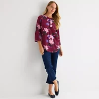 Liz Claiborne Tall Womens Split Crew Neck 3/4 Sleeve Tunic Top