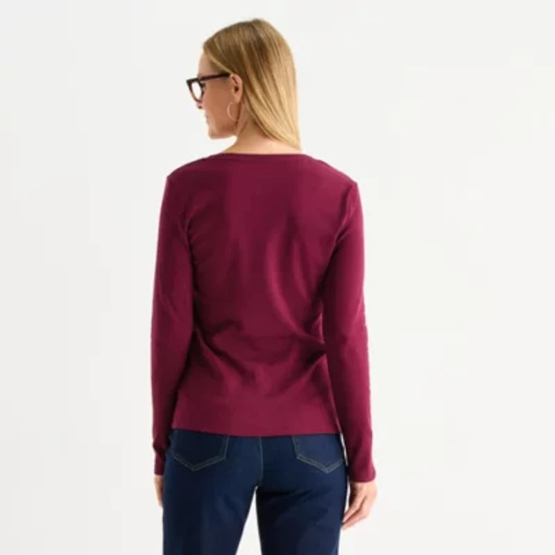 Liz Claiborne Womens Tall V Neck Long Sleeve T-Shirt