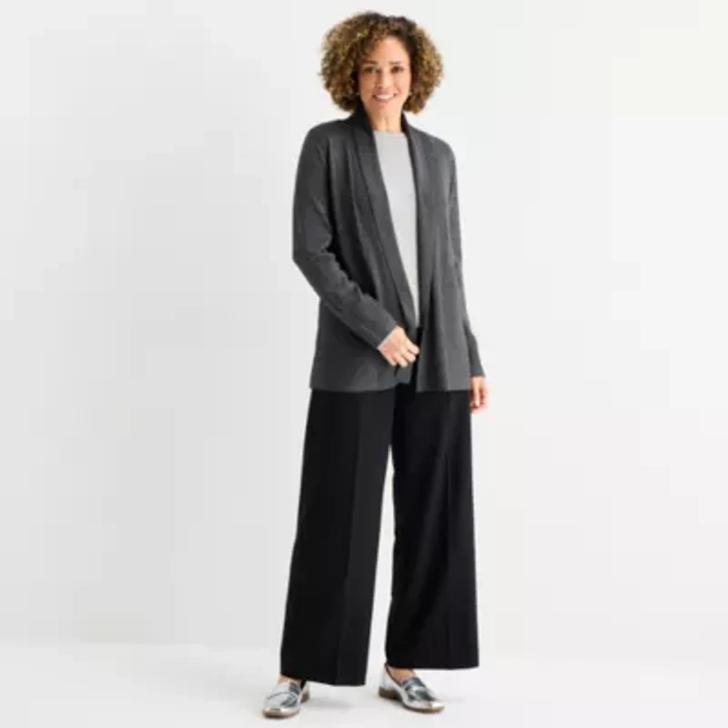 Liz Claiborne Womens Long Sleeve Open Front Tall Cardigan