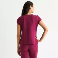 Liz Claiborne Womens Round Neck Short Sleeve Adaptive Petite Blouse