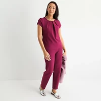 Liz Claiborne Womens Round Neck Short Sleeve Adaptive Petite Blouse