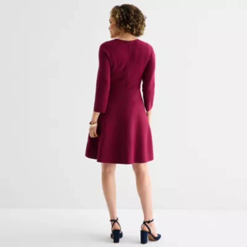Liz Claiborne Womens Long Sleeve Floral Midi Sweater Dress