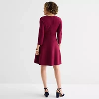 Liz Claiborne Womens Long Sleeve Floral Midi Sweater Dress