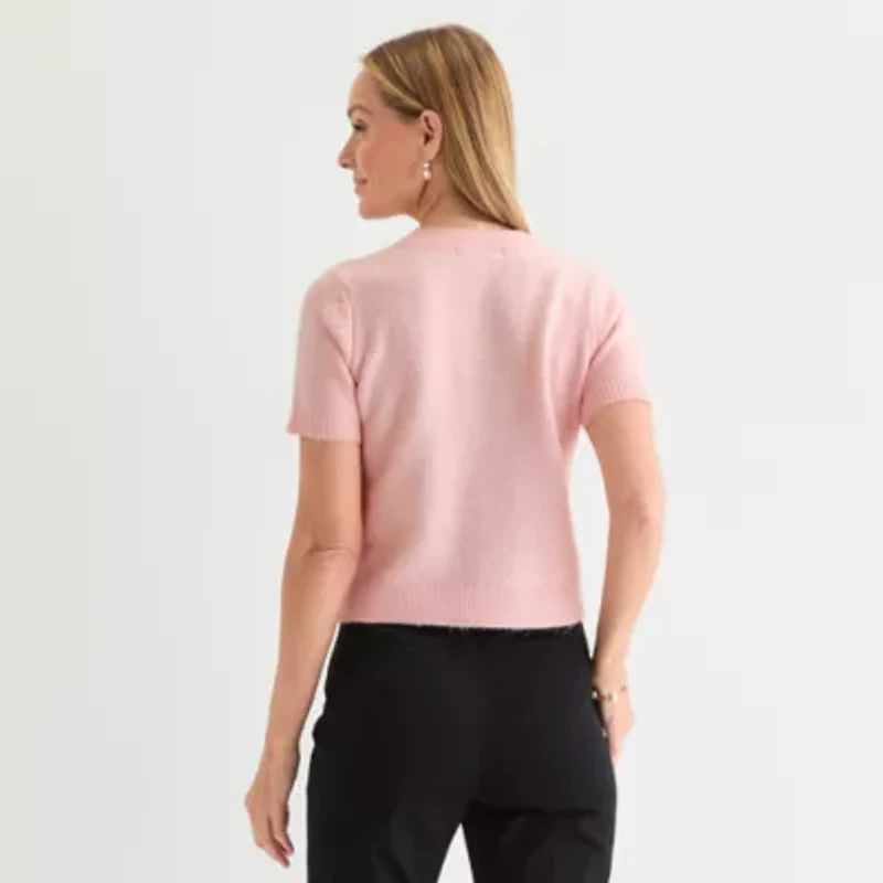 Liz Claiborne Womens Crew Neck Short Sleeve Pullover Sweater