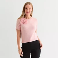 Liz Claiborne Womens Crew Neck Short Sleeve Pullover Sweater