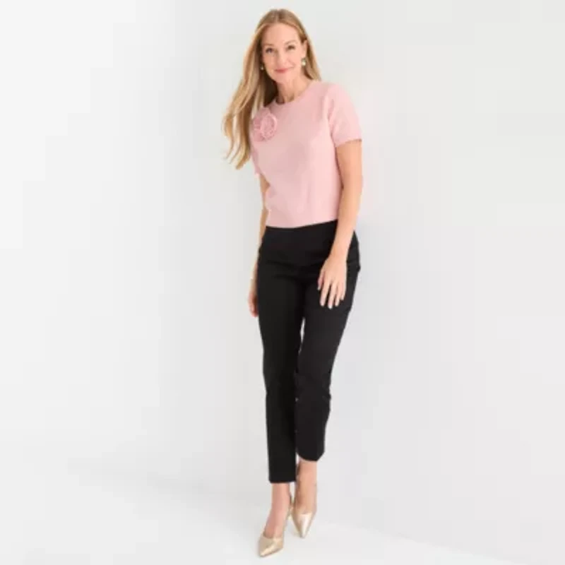 Liz Claiborne Womens Crew Neck Short Sleeve Pullover Sweater