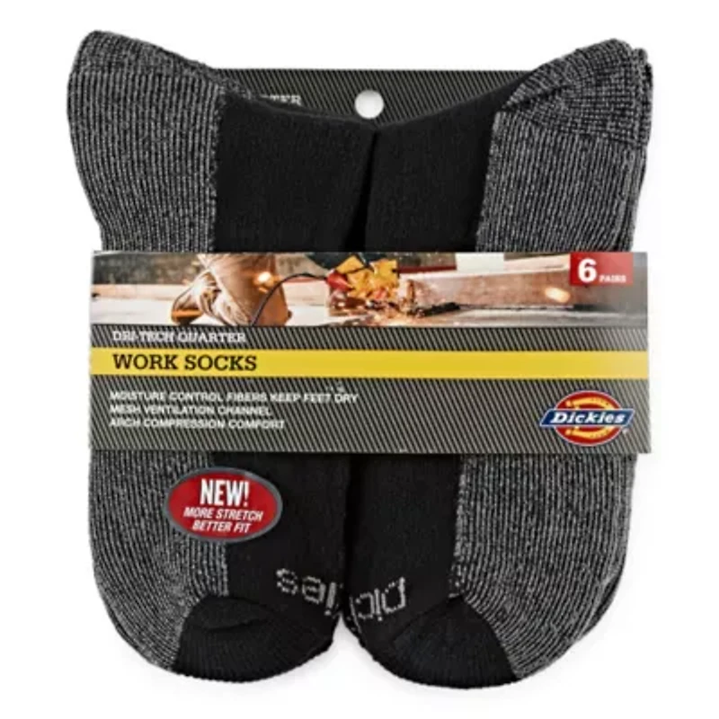 Dickies Dri-Tech Work Mens Multi-Pack 6 Pair Quarter Ankle Socks