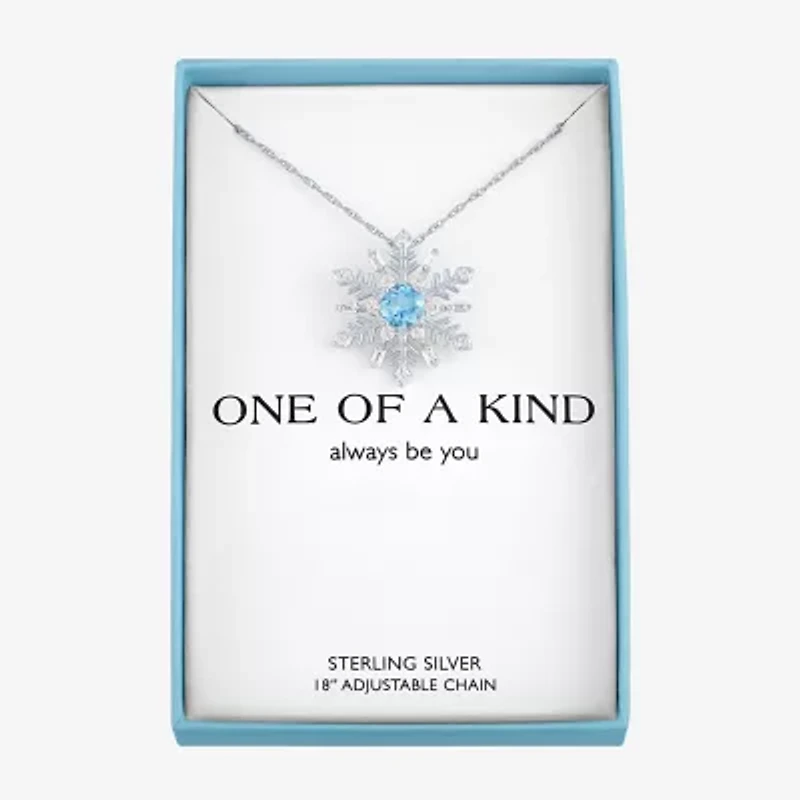 Womens Genuine Blue Topaz Sterling Silver Snowflake 18 Inch Pendant Necklace