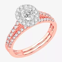 Signature By Modern Bride 1 CT.T.W. (H-I / SI1-SI2) Lab-Grown Diamond Oval Halo Bridal Set 10K or 14K Gold