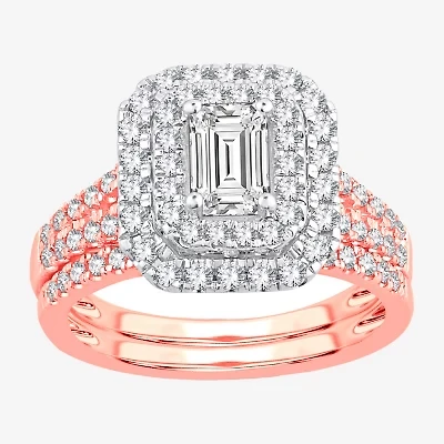 Signature By Modern Bride 1 1/2 CT. T.W. Lab-Grown (H-I / SI1-SI2) Diamond 10K or 14K Gold Emerald Halo Bridal Set