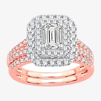 Signature By Modern Bride 1 1/2 CT. T.W. Lab-Grown (H-I / SI1-SI2) Diamond 10K or 14K Gold Emerald Halo Bridal Set