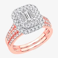 Signature By Modern Bride 1 1/2 CT. T.W. Lab-Grown (H-I / SI1-SI2) Diamond 10K or 14K Gold Emerald Halo Bridal Set