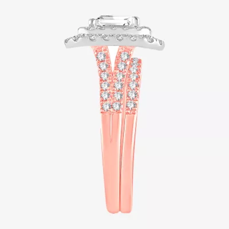 Signature By Modern Bride 1 1/2 CT. T.W. Lab-Grown (H-I / SI1-SI2) Diamond 10K or 14K Gold Emerald Halo Bridal Set