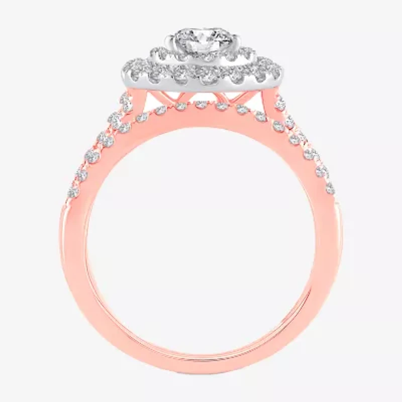 Signature By Modern Bride (H-I / Si1-Si2) Womens 1 1/2 CT. T.W. Lab Grown White Diamond 10K or 14K Gold Pear Halo Bridal Set