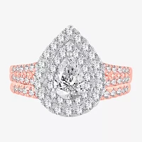 Signature By Modern Bride (H-I / Si1-Si2) Womens 1 1/2 CT. T.W. Lab Grown White Diamond 10K or 14K Gold Pear Halo Bridal Set