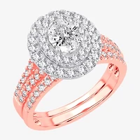 (H-I / SI1-SI2) Signature By Modern Bride Womens 1 1/2 CT. T.W. Lab Grown White Diamond 10K or 14K Gold Oval Halo Bridal Set
