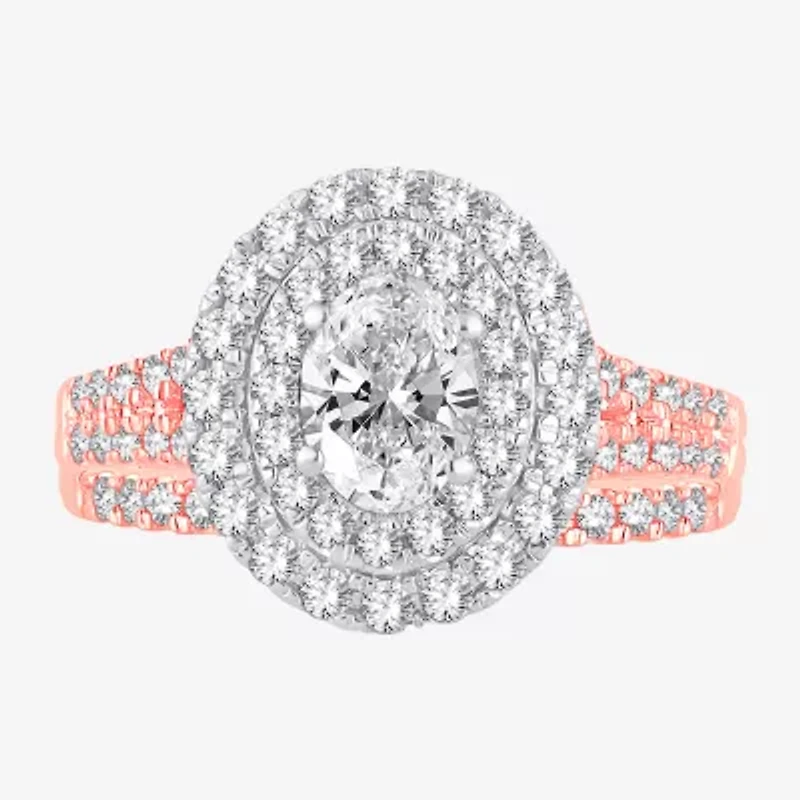 (H-I / SI1-SI2) Signature By Modern Bride Womens 1 1/2 CT. T.W. Lab Grown White Diamond 10K or 14K Gold Oval Halo Bridal Set