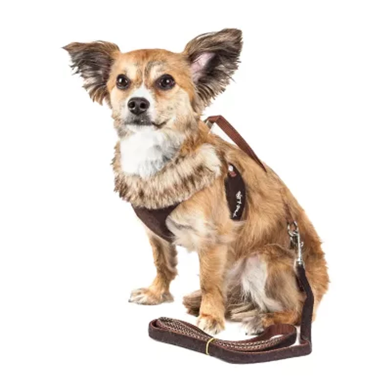 Pet Life Luxe 'Furracious' 2-In-1 Mesh Reversed Adjustable-Leash W/ Removable Fur Collar Dog Harness