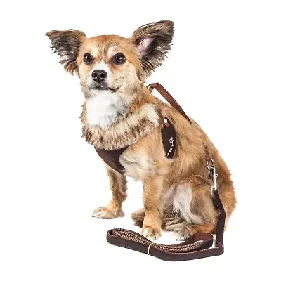 Pet Life Luxe 'Furracious' 2-In-1 Mesh Reversed Adjustable-Leash W/ Removable Fur Collar Dog Harness