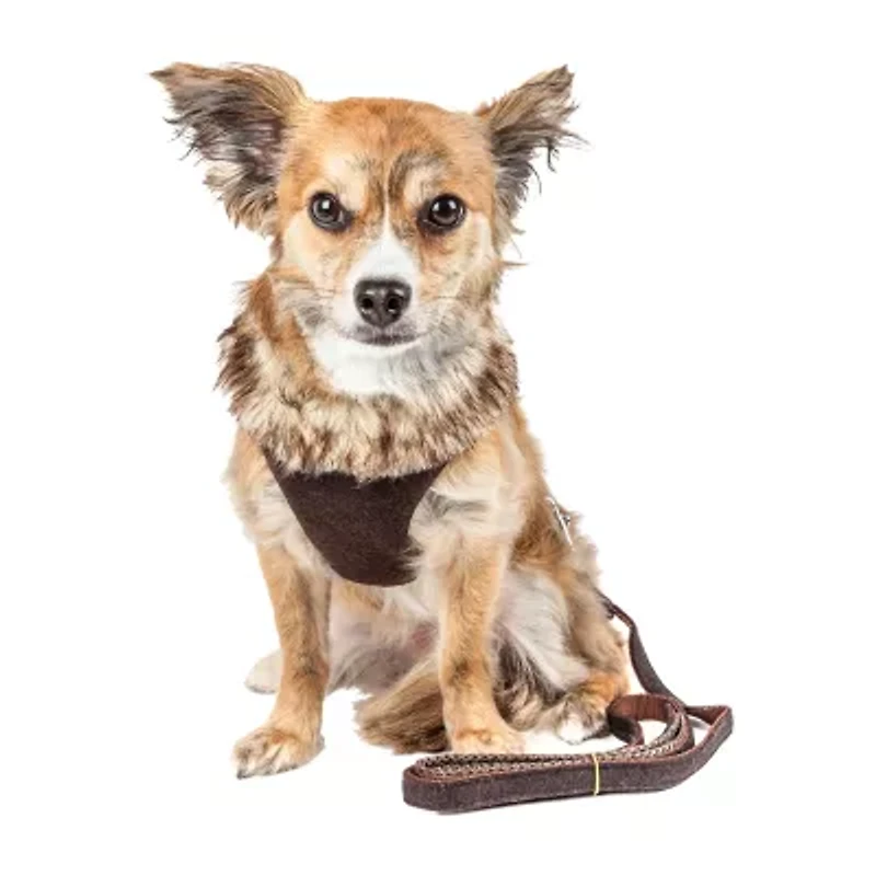 Pet Life Luxe 'Furracious' 2-In-1 Mesh Reversed Adjustable-Leash W/ Removable Fur Collar Dog Harness