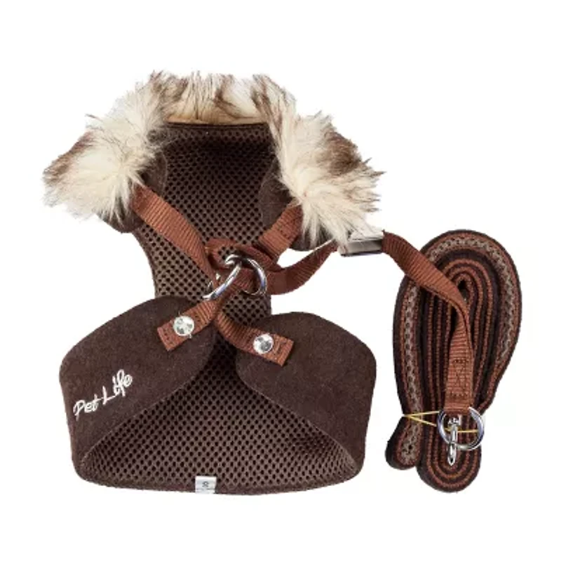 Pet Life Luxe 'Furracious' 2-In-1 Mesh Reversed Adjustable-Leash W/ Removable Fur Collar Dog Harness