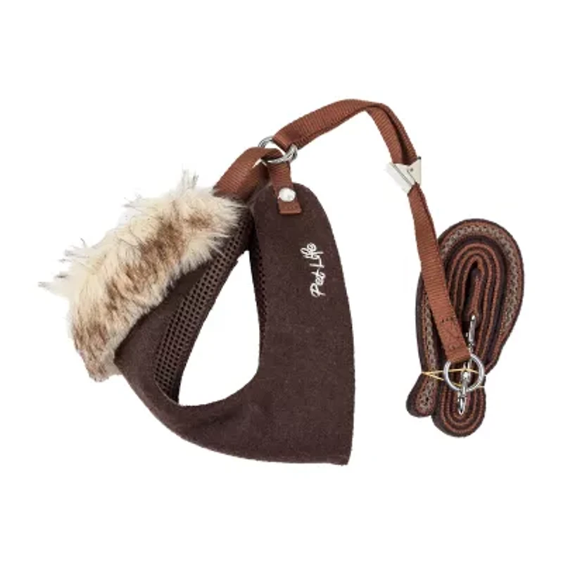 Pet Life Luxe 'Furracious' 2-In-1 Mesh Reversed Adjustable-Leash W/ Removable Fur Collar Dog Harness